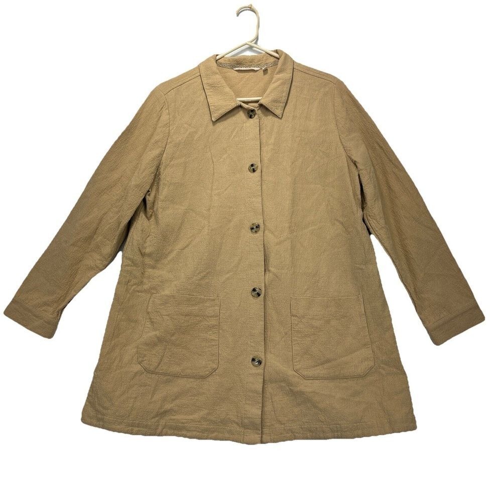 SOFT SURROUNDINGS Khaki Long Length Oversized Shirt Jacket Shacket‎ Womens PL